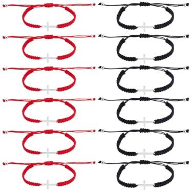 Imagem de UNICRAFTALE Pulseira de amizade com cruz, 12 peças, ajustável, corda de nylon cristão, pulseira combinando para mulheres, homens, Páscoa, batismo, presente de dia dos namorados, 4.8~9.4cm inner