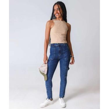 Imagem de Calça Jeans Skinny Feminina Cargo Azul-01015 - Vizzy Jeans, 38, Jeans 