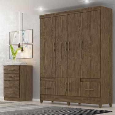 Imagem de Guarda Roupa Casal Ambiente MS912 e Cômoda MS913 Castanho Wood  Moval