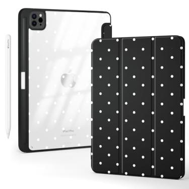 Imagem de BlHMCASE Linda capa Kawaii de bolinhas para iPad Pro de 12,9 polegadas 5ª/6ª geração 2022/2021/2020 com suporte para lápis, hibernar/despertar automático, capa traseira de acrílico transparente de
