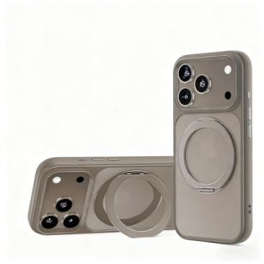 Imagem de HUHUCASE Capa de telefone com suporte invisível giratório magnético de 360°, adequada para iPhone 17/16/15/14/13 Pro Max capa protetora antiqueda (iPhone16, cinza)