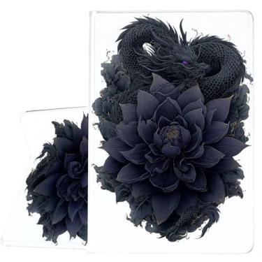 Imagem de ZHJLZQAI Capa para Samsung Galaxy Tab A11 / Tab A9 de 8,7 polegadas 2025/2023, couro protetor fino, despertar/hibernar automaticamente, suporte de ângulo de visão ajustável. Dragão preto