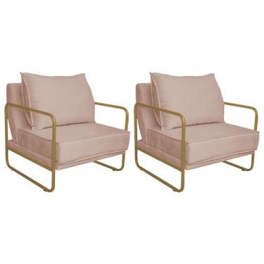 Imagem de Kit 02 Poltronas Sevilha Base de Ferro Dourado Suede - Doce Sonho Móve
