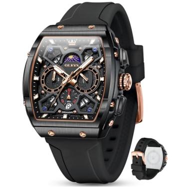 Imagem de OLEVS Relógios masculinos luxuosos, vestidos de rosto grande, pulseira de silicone, à prova d'água, cronógrafo, analógico, quartzo, casual, relógio de pulso masculino (pulseira preta/vermelha/branca