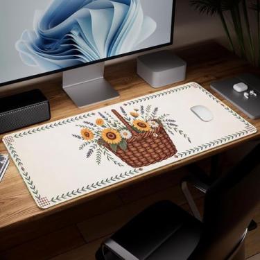 Imagem de Tapete de mesa de flor de couro, mouse pad de arte colorida grande teclado de computador para jogos, protetor e capa à prova d'água, tapete de mouse decorativo de couro PU para laptop, decoração de