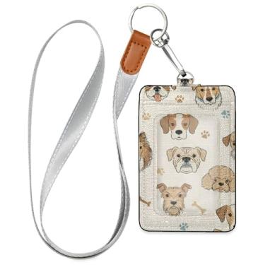Imagem de Burbuja Porta-crachá de couro com cordão, etiqueta de identificação de cães com 1 janela transparente para identidade e 2 compartimentos para cartão para escritório, enfermeira, professor, médico