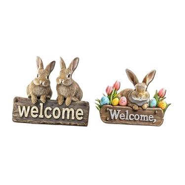 Imagem de Bothyi Conjunto de 2 Placas Decorativas de Páscoa com Coelhinhos, Lindas Decorações de Páscoa para Sala de Estar