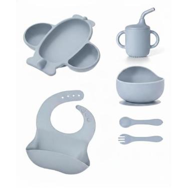Imagem de Kit Introdução Alimentar De Silicone Para Bebê Formato Avião - 2W, Azu