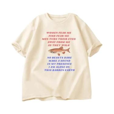 Imagem de Camiseta Feminina Engraçada Com Estampa De Meme De Pesca, Manga Curta,