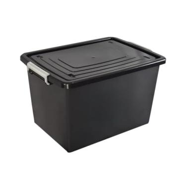 Imagem de Caixa Organizadora Multiuso Preta 56 Litros - Com Tampa e Travas Seguras, Armazenamento Doméstico para Roupas, Utensílios e Objetos Diversos