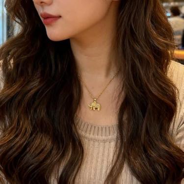 Imagem de Colar feminino com pingente de elefante de cristal banhado a ouro 14 K, corrente de aço inoxidável, ajustável, delicada, joia de aniversário e férias, 45,7 cm