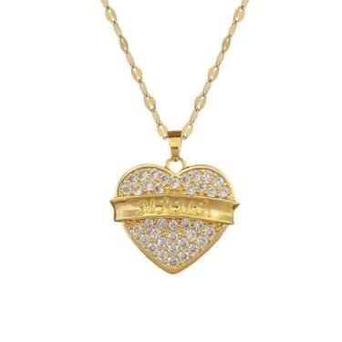 Imagem de Dtja Colar feminino com coração de cristal, amor, mamãe, aço inoxidável, banhado a ouro, delicado strass, corrente ajustável, joia delicada, 45,7 cm