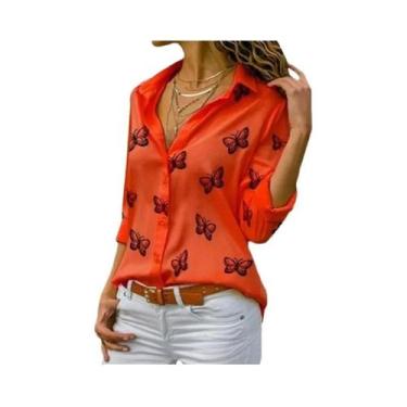 Imagem de Blusa Feminina Oversized Com Estampa De Borboleta, Casual, Manga Longa