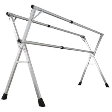 Imagem de Escorredor de roupas dobrável, rack de secagem de roupa de aço inoxidável, comprimento ajustável, suporte para roupas que economiza espaço, suporte de secagem de roupas resistentes com moldura mental