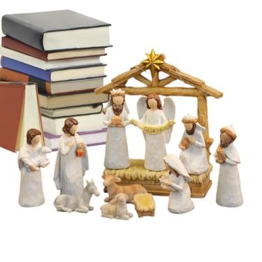 Imagem de Conjunto de presépio de Natal, presépio de Jesus para decoração de mesa | Estátua de manjedoura para casa de fazenda, sala de estar, quarto, festa, férias, escola, igreja, lareira