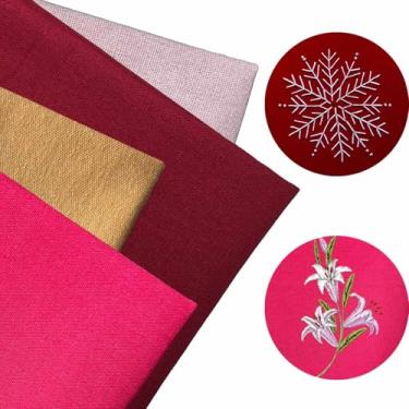 Imagem de 4 peças de tecido de bordado de linho natural, tecido bordado de cor sólida, acessórios de artesanato de pano de linho quadrado para fazer artesanato de vestuário, ponto cruz, bordado de agulha