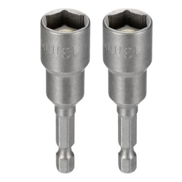 Imagem de HARFINGTON 2 peças de broca de chave de porca soquete métrico de 13 mm haste sextavada de 1/10.2 cm (2,56" (65 mm), soquetes magnéticos de 6 pontos de troca rápida, conjuntos de parafusos de aço Cr-V