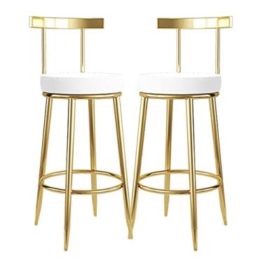 Imagem de Conjunto de 2 banquetas de bar com altura de balcão, banco estofado de couro sintético com perna de metal dourado - cadeiras de bar de café da manhã para bistrô pub balcão de sala de jantar - bancos
