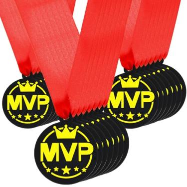 Imagem de Loetere 24 medalhas de prêmio de bola esportiva em massa 5 cm troféus de bola de borracha com fitas para presente de participação de vencedor ou equipe (MVP)