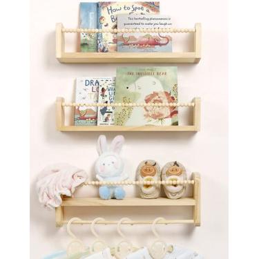 Imagem de Prateleiras flutuantes Maxpeuvon Nursery Natural Wood, conjunto de 3