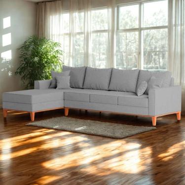 Imagem de Sofá 4 Lugares Beny Com Chaise Esquerdo Linho Cinza