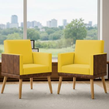 Imagem de Kit 2 Poltronas Decorativa Para Sala Recepção Escritório Consultório Lis Corino Peroba e Suede