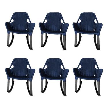 Imagem de Kit 6 Cadeiras De Balanço Athenas Corda Náutica Base Em Alumínio Preto-azul Marinho - Cor: Azul