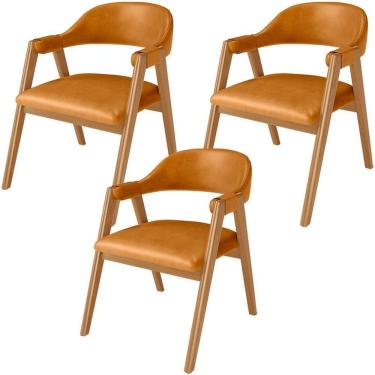 Imagem de Kit 03 Cadeiras De Jantar E Estar Living Estofada Nadja L02 Couríssimo Whisky