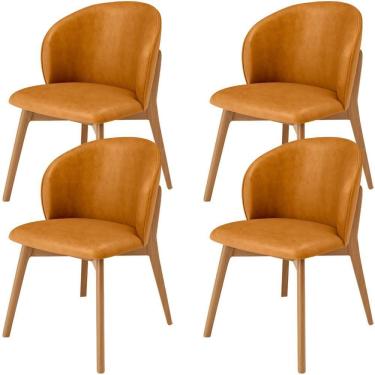 Imagem de Kit 04 Cadeiras De Jantar E Estar Living Estofada Mia L02 Couríssimo Whisky