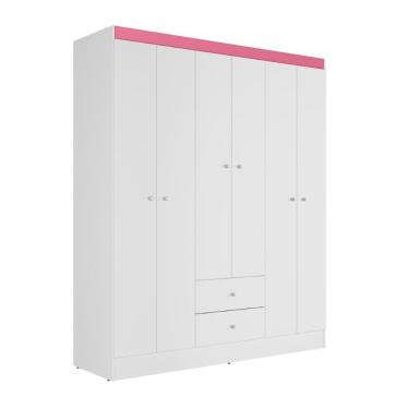Imagem de Guarda Roupa Casal 6 Portas 2 Gavetas Itália Branco Rosa Kits Paraná Branco Rosa