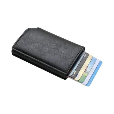 Imagem de Carteira Masculina De Couro Trifold Com Fibra De Carbono RFID, Carteir