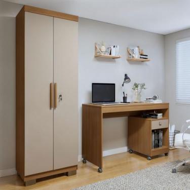 Imagem de Conjunto Escrivaninha 1 Gaveta com Rodízios Giga e Armário Multiuso 2 