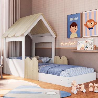 Imagem de Cama Solteiro Infantil Montessoriana Casinha Nana Branco/carvalho C06 - Mpozenato