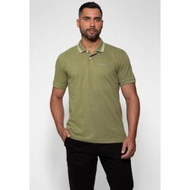 Imagem de Camisa Polo Guess Silk Peito Frisos Gola Verde Escuro-Masculino