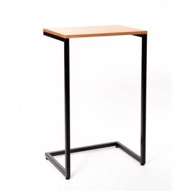 Imagem de Mesa Lateral De Apoio Preta E Mdf Louro Freijó - Distinto Decor