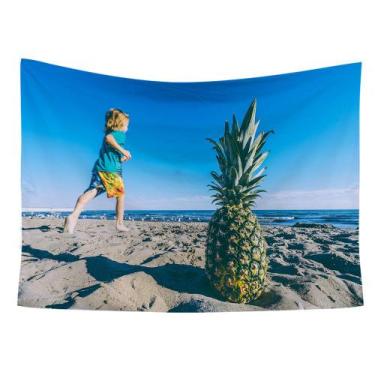 Imagem de Tapeçaria, areia de abacaxi, parede de praia, 150x130cm, microtecido -
