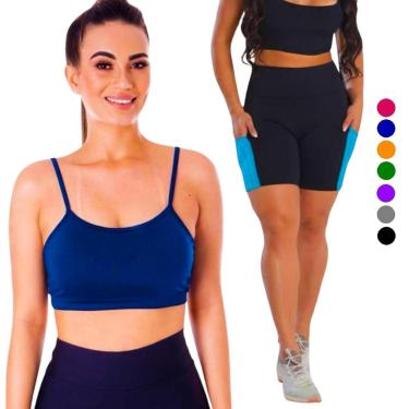 Imagem de Conjunto Top fitness ALÇA FINA bojo Feminino + SHORT leg LEGGING COM BOLSOS Academia Corrida 643-Feminino