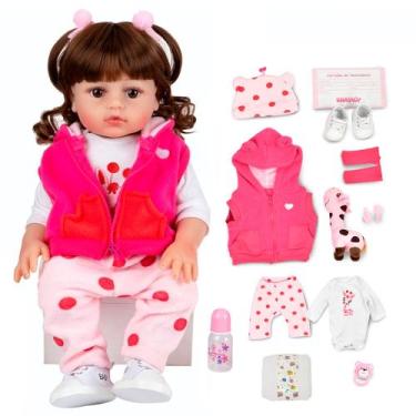 Imagem de Boneca Bebê Reborn Realista Silicone 48cm Conjunto de Roupa Chupeta Ma