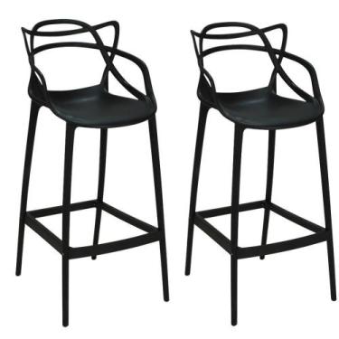 Imagem de Kit 2 Banquetas Com Encosto Design Cozinha/bancada Preto - IMPÉRIO BRA