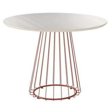 Imagem de Mesa Redonda Tampo Laqueado com Vidro 4 Lugares Aço Argus Yescasa Cobre/Off White