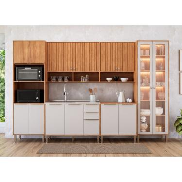 Imagem de Cozinha Modulada 6 Peças sem Pia em MDF Divina MGM Móveis - Cinamomo/Off White/Platina