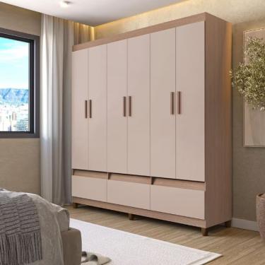 Imagem de Guarda Roupa Ilhéus 6 Portas de Bater 3 Gavetas MDP Avelã-cappuccino Bartira Móveis