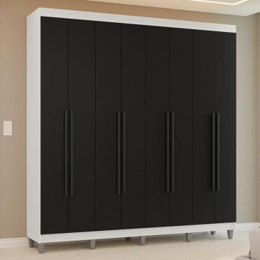 Imagem de Guarda Roupa Casal Venus 8 Portas Batentes 4 Gavetas MDP Branco-Preto-Preto Madesa