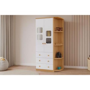 Imagem de Guarda Roupa Infantil Uli 2 Portas de Bater 3 Gavetas MDF Branco-Amendoa Móveis Peroba