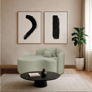 Imagem de Divã Recamier Curvo Sala De Estar Recepção Inglaterra 150cm Pés Metal Dourado Lado Esquerdo Bouclé Verde Oliva