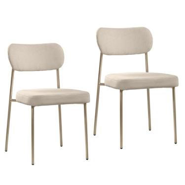 Imagem de Cadeira Jantar Estofada Pé Metal Rosê Kit 2 Lavy Boucle Bege S08 - Mpozenato