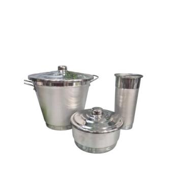 Imagem de Kit de Pia em Alumínio Escovado-Lixo, Detergente, Sabão/Bucha - Alumín