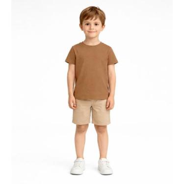 Imagem de Blusa Infantil Unissex Manga Curta Lisa Soletex Marrom, 4, Marrom