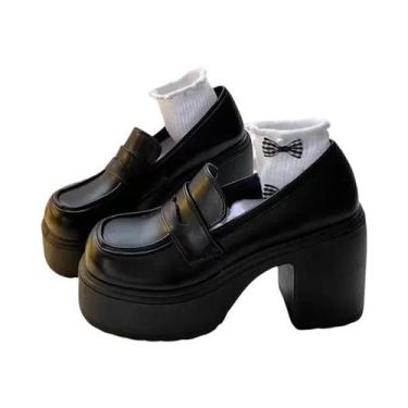 Imagem de Sapatos Femininos Retro De Salto Alto Com Sola Grossa Confortáveis Est