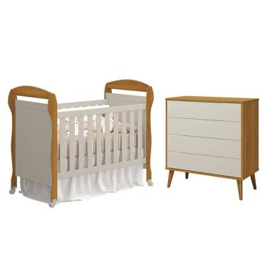 Imagem de Berço Americano Danny E Cômoda Gaveteiro Elfe Retrô Areia Savana Acetinado Amadeirado - Reller